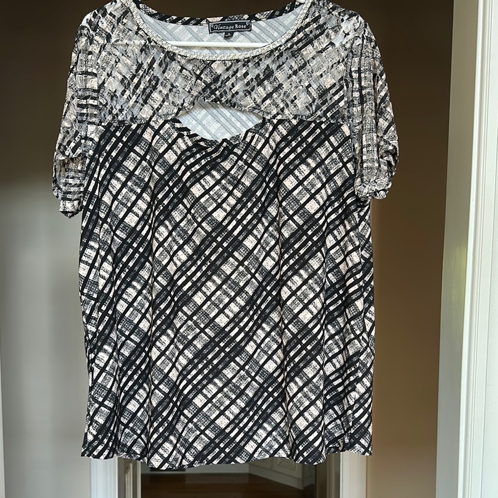 Chic Black and White Cut Out Blouse NWOT